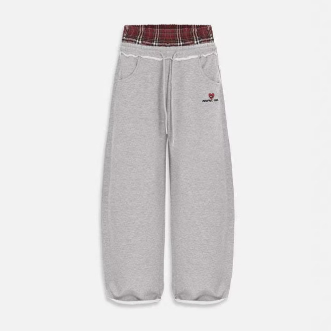 Pantalones Deportivos con Bordado y Efecto Dos Piezas para Mujer de Algodón Holgados para Deportes y Uso Casual