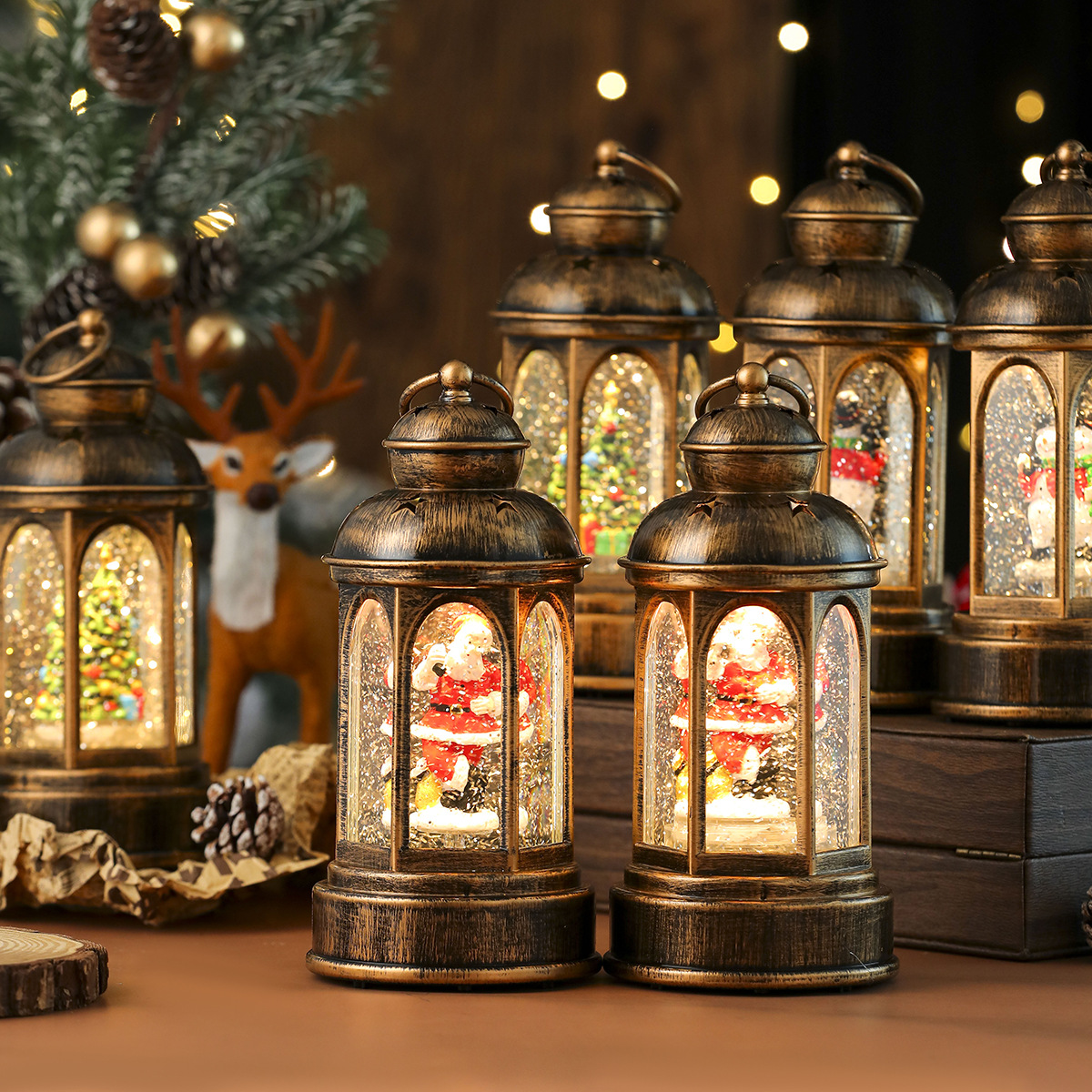 Decoraciones navideñas Caja de música luminosa de Santa Claus Lámpara de aceite grande Lámpara de viento de Navidad Regalo de mesa de barra