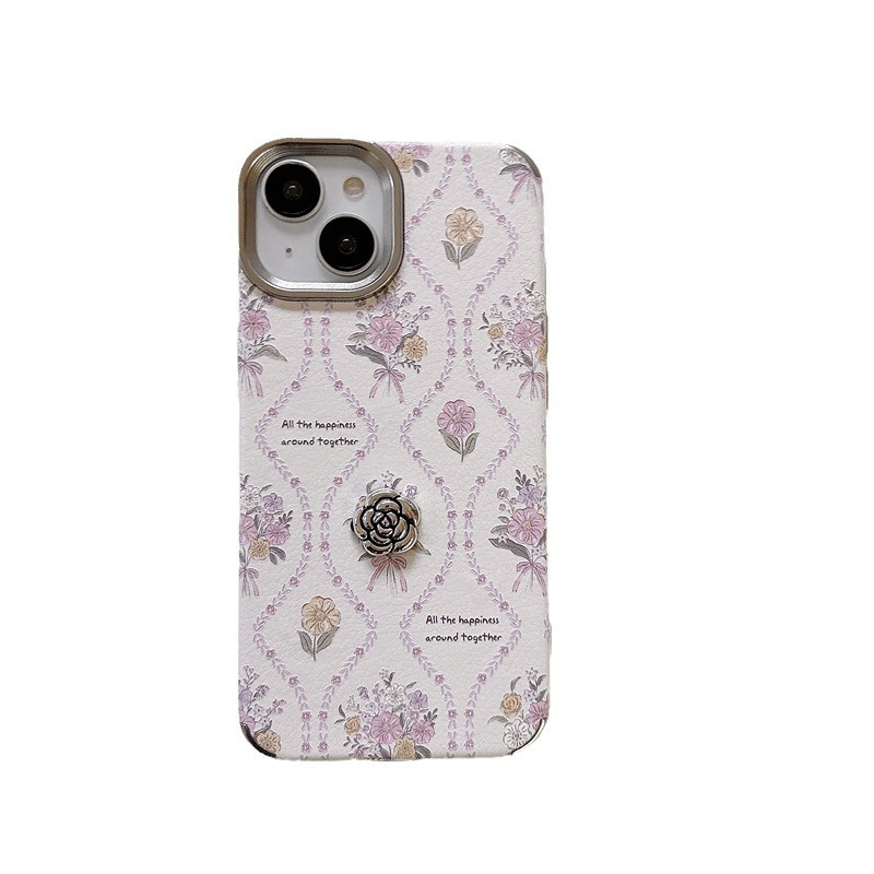 Estilo coreano ins Rosa floral inglés iPhone14 Camelia 15ProMax para Apple 13 teléfono caso 12P