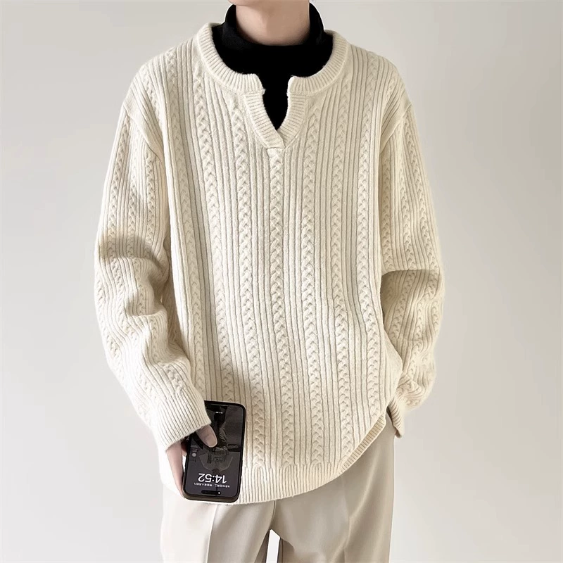 Сплошной маленький свитер с V-образным вырезом мужской осень-зима