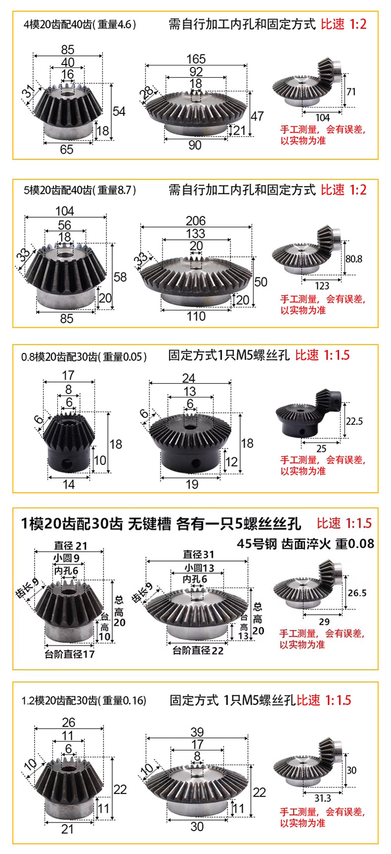 Manufacturer Supplies High-Precision 45-to-1 Ratio Spur Gears # Gear 1 Module, 1.5 Module, 2 Module, 2.5 Module Bevel Gears Custom-Made