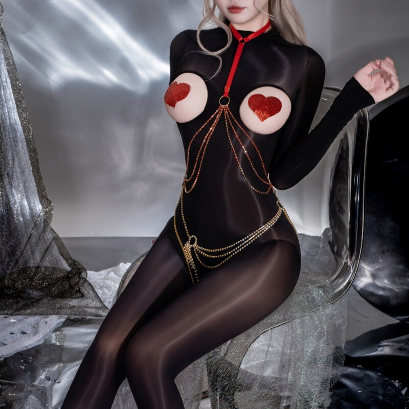 Rose Cloud Sexy Lingerie Ultra-Thin Glossy Stockings Bodysuit Full Body Sexy Open-Chest Seamless Black Silk Women's Open-Crotch Oil Rose Cloud Sexy Lingerie Ultra-Thin Glossy Stockings Bodysuit Full Body Sexy Open-Chest Seamless Black Silk Women's Open-Crotch Oil