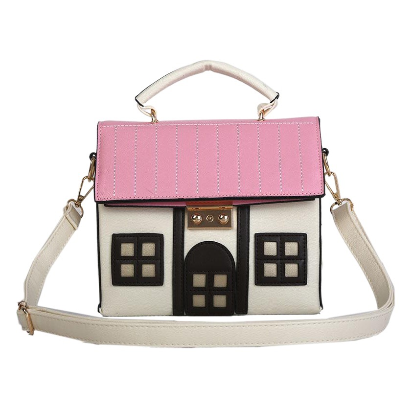Bolso de Mano y Bandolera para Mujer de PU Diseño de Casa Animada Color de Contraste image 1