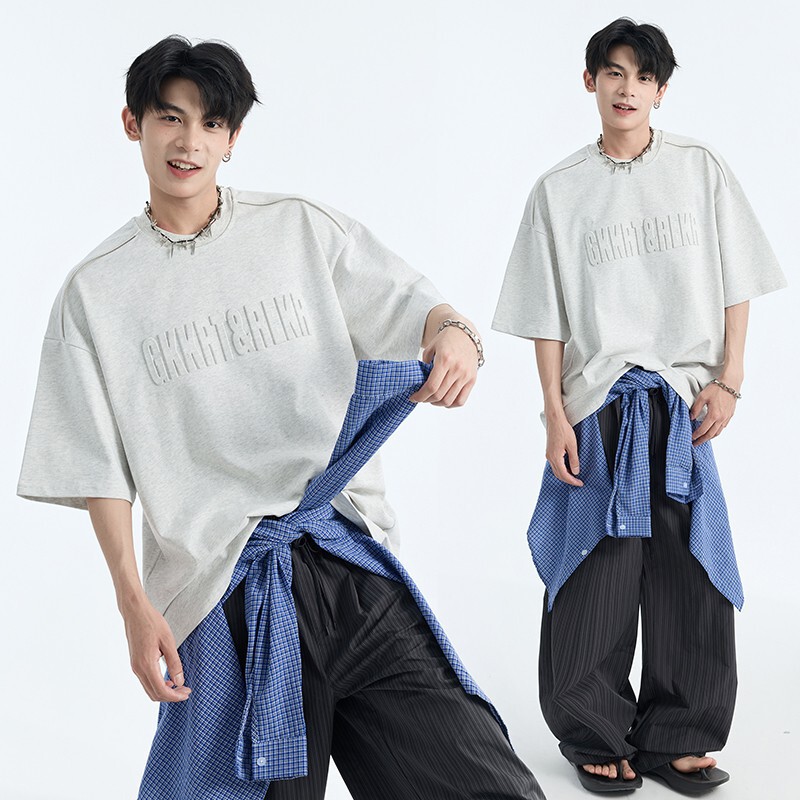 サマースチールスタンプ半袖Tシャツメンズトレンドブランドハイストリートアメリカンヘビーウェイト320g五分袖トップストレンドで万能|undefined