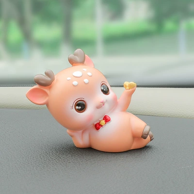 First Heart Macey Deer Ornaments Desktop Cute Animal Cartoon Doll Car Center Console Resin Ornaments Birthday Gift (Car ornaments) - brown-a