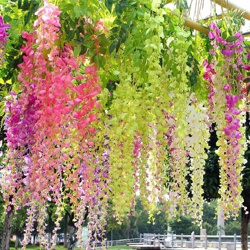 仿真紫藤花豆花仿真紫羅蘭塑料絹花裝飾藤蔓植物吊頂婚慶假花藤條