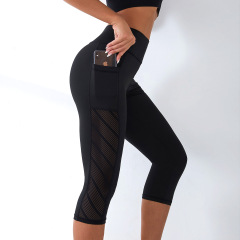 New European and American Yoga Pants for Cross-border Training, High Elasticity Fitness Style, Foreign Trade Pockets, Seven-Eighth Length, Wholesale Women's Sports Pants