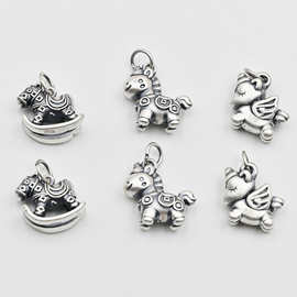 999足银配饰生肖马摇摇马独角兽马上有钱吊坠diy编绳手链饰品配件