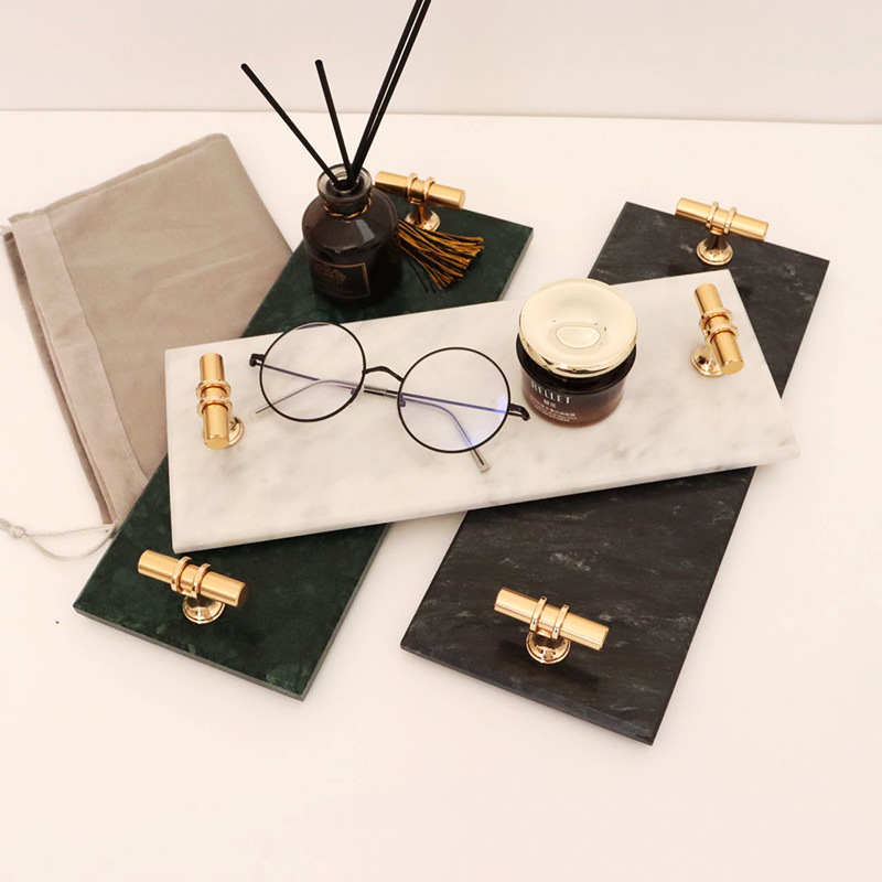 Nordic ins estilo simple luz de lujo bandeja de mármol natural cosméticos bandeja de almacenamiento rectangular decoración suave