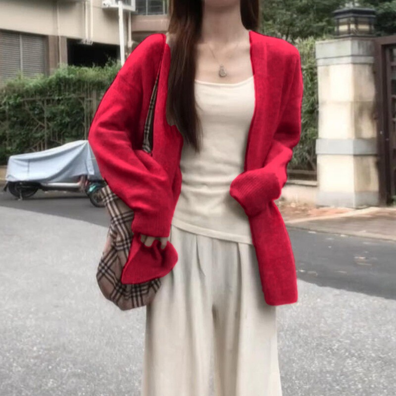 2025韩系chic慵懒风毛衣女早春秋冬宽松新薄小个子针织开衫外套衣|undefined