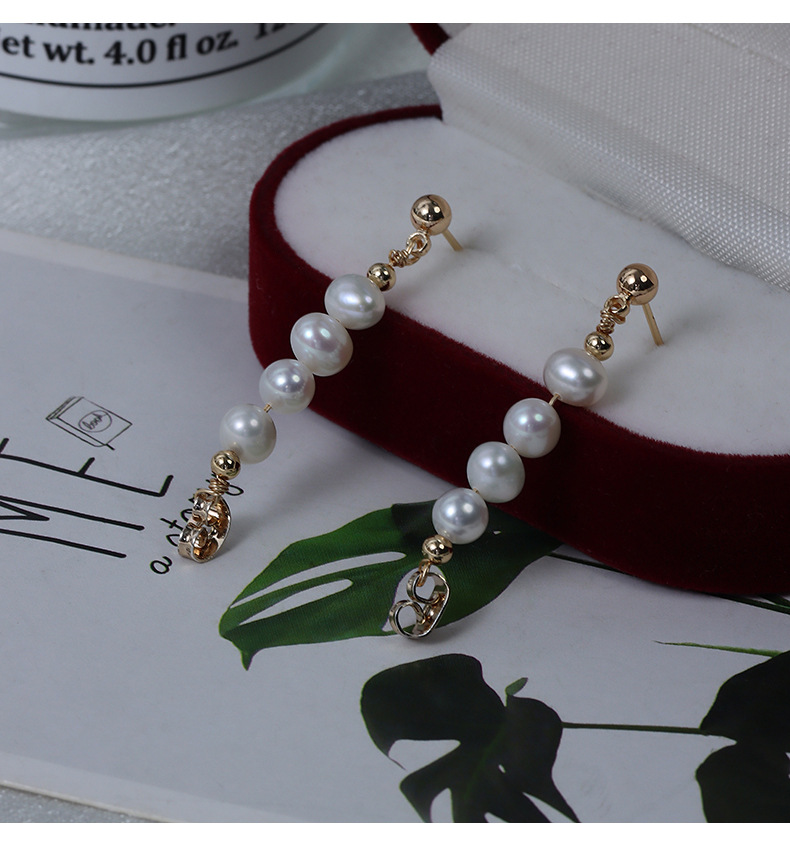 1 Pair Freshwater Pearl Copper Freshwater Pearl Freshwater Pearl Earrings Solid Color Drop Earrings Earrings display picture 3