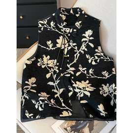 坎网夹风遮中式通勤马甲爆扣百款马盘上衣新搭红国风肉款民族秋秋