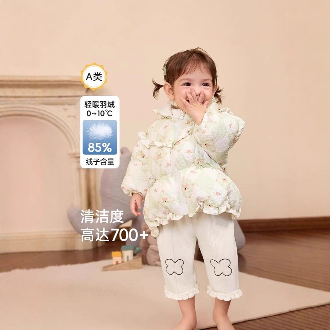 清仓折扣宝宝羽绒服女童2025新款冬季厚花瓣造型连帽外套保暖上衣