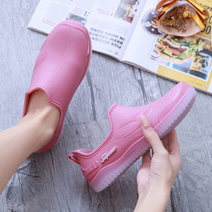New Spring and Summer Fashion Shallow Mouth Waterproof Rain Boots Non-slip Flat Rain Boots Women's Low-top Car Wash Kitchen Working Rubber Shoes