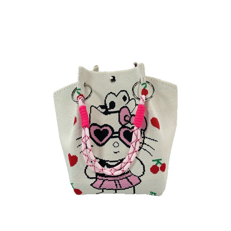 2025 nuevo estilo japonés y coreano bolso de mano de punto de gran capacidad estilo ins bolso de mano casual portátil de todo fósforo diario para mujer image 5