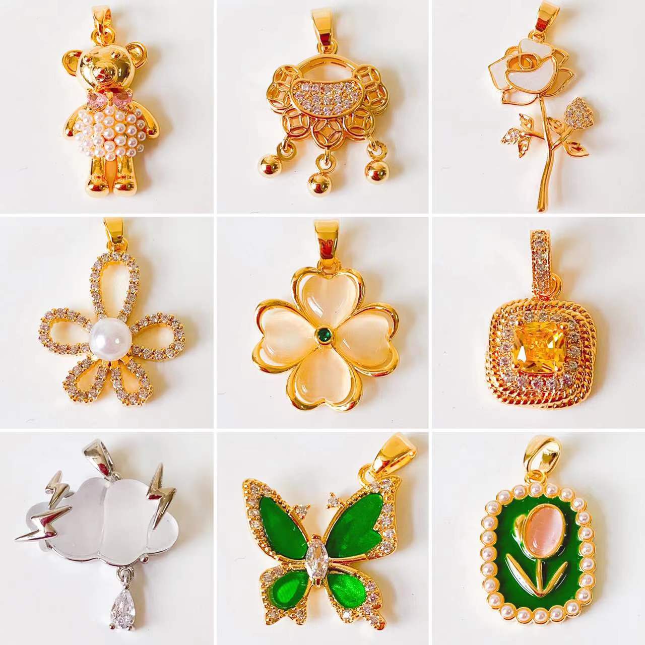 1 Piece Copper Artificial Pearls Cat's Eye Stone Zircon Geometric Charms Jewelry Accessories display picture 3