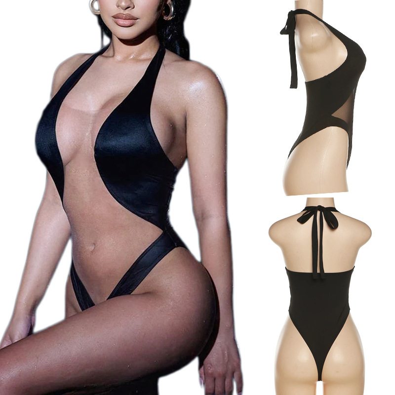 Summer Cash Women's Hollow-out Jumpsuit Stretch Mesh Stitching Jumpsuit Amazon Neck Backless Swimsuit Now Summer Cash Women's Hollow-out Jumpsuit Stretch Mesh Stitching Jumpsuit Amazon Neck Backless Swimsuit Now