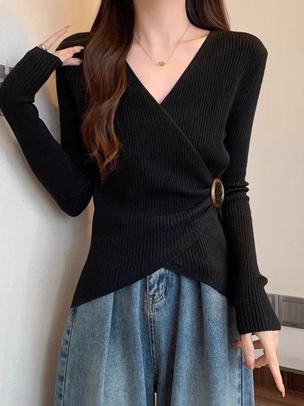 【睛雅服饰】法式v领针织衫女夏季2025新款修身毛衣显瘦内搭上衣|undefined