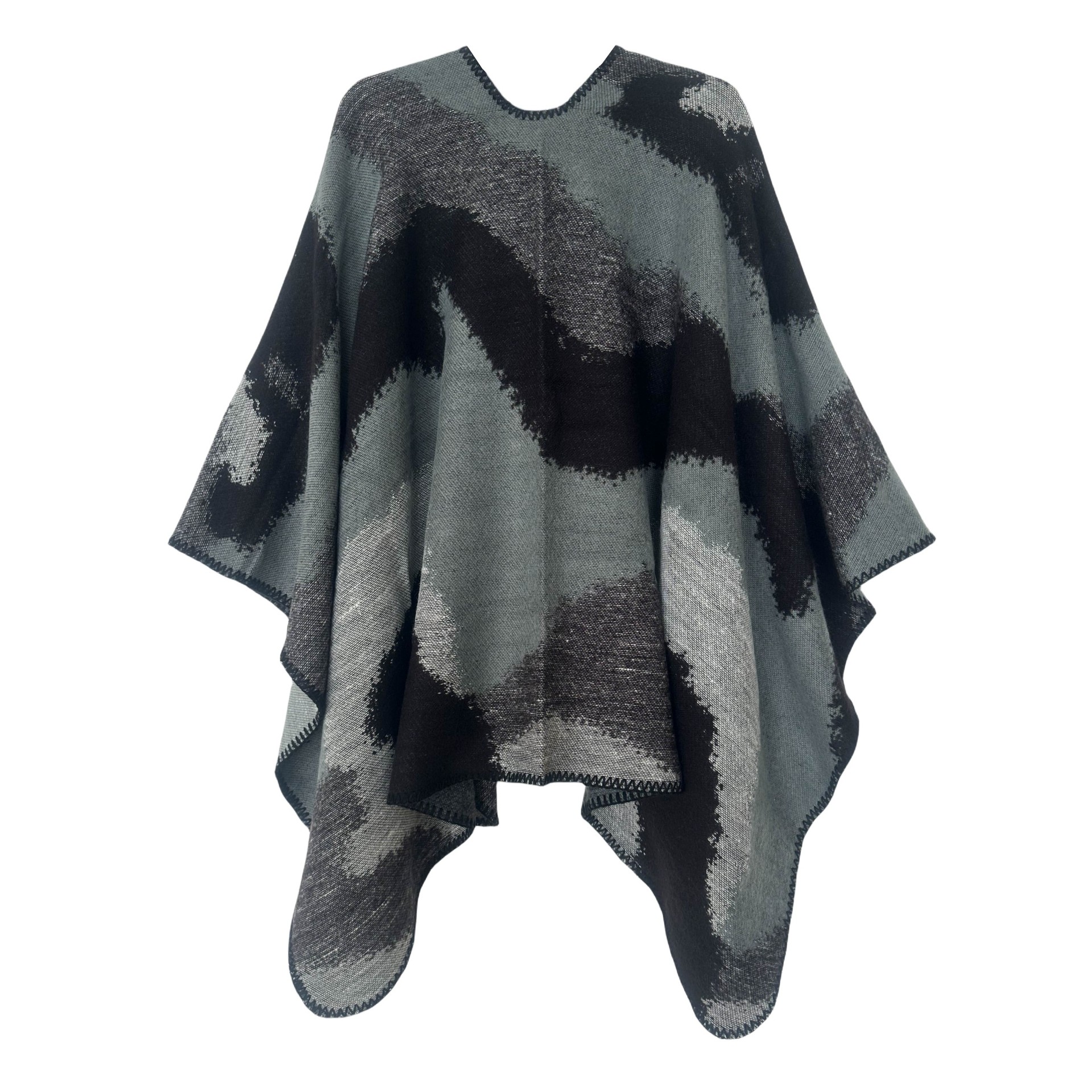 Unisex Large leopard print split cape with double jacquard collar_voghion.com