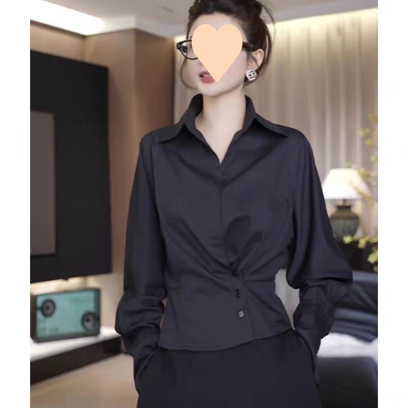 2025新款大码胖遮肚显瘦白色衬衫女设计感叠穿上衣洋气小衫衬衣|undefined
