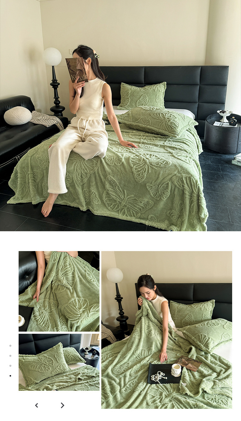 Taffeta Pure Color Jacquard Multifunctional Blanket Blanket Coral Fleece Butterfly Style 3D Embossed Falafel Blanket_voghion.com