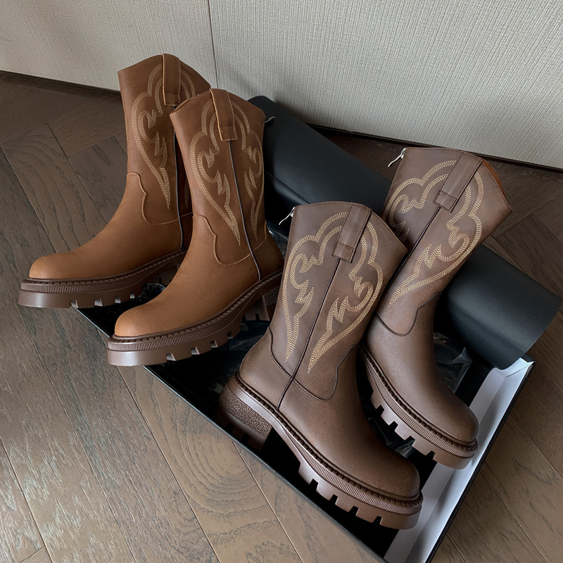 2024 Autumn and Winter New Round Toe Thick-soled Mid-calf Boots…