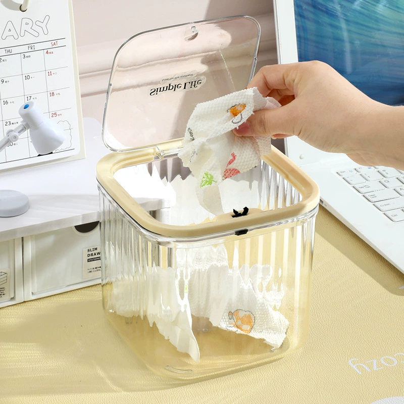 Desktop Garbage Can, Transparent Pop-Top Storage Bin, Small & Large Options