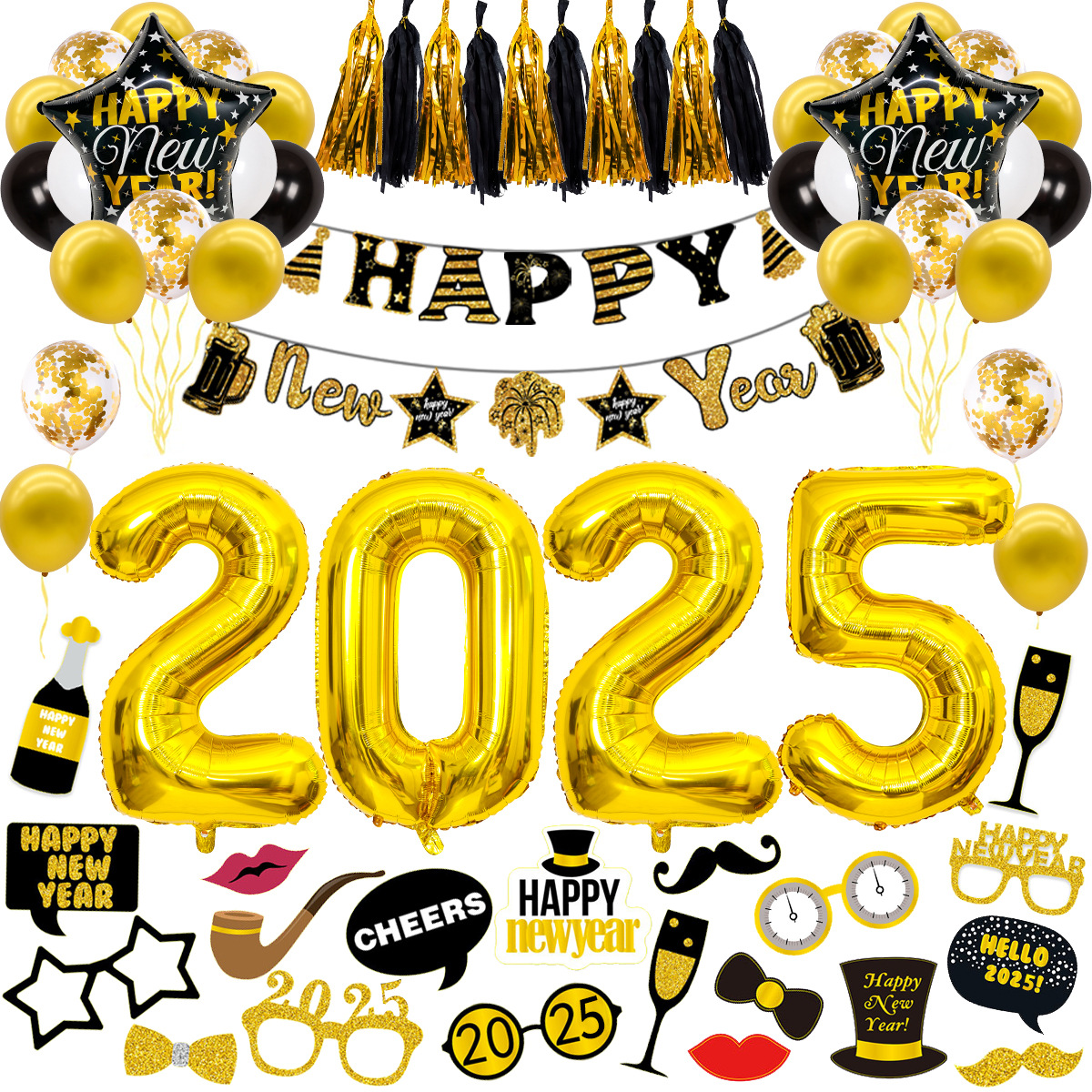 Palloncino di Capodanno da 32 pollici con numero 2025 in oro, palloncino in pellicola di alluminio, decorazione per feste di Capodanno, set di palloncini_voghion.com