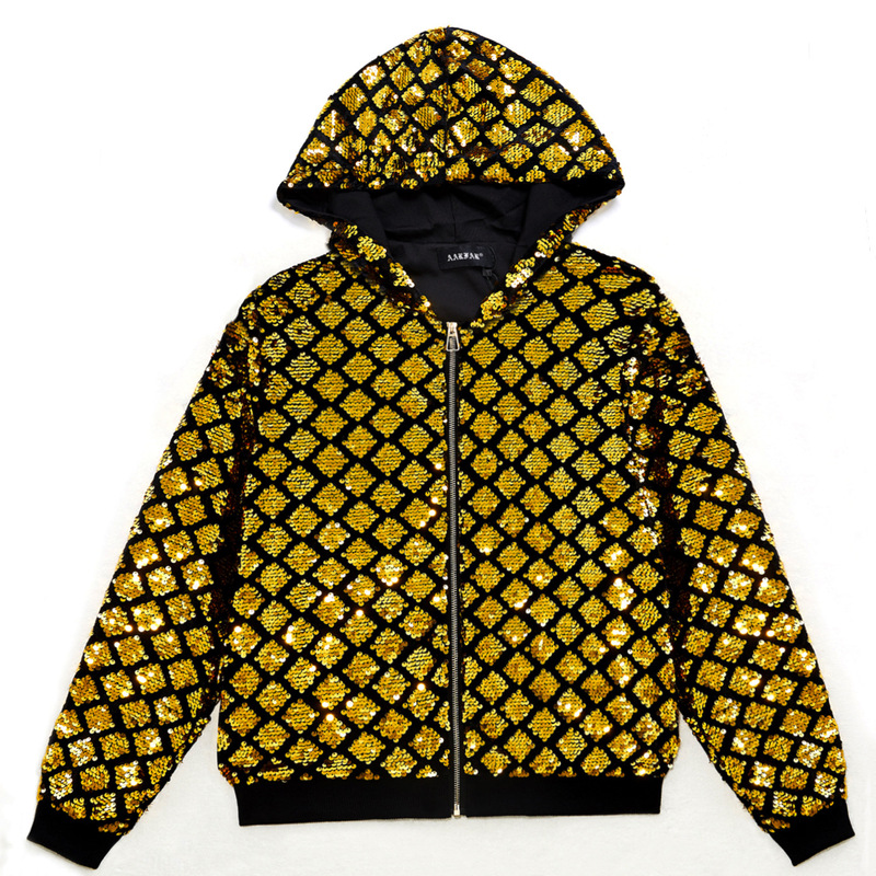 European and American Men's Hooded Sequin Zipper Jacket Party Jacket Halloween Concert Baseball Uniform Amazon European and American Men's Hooded Sequin Zipper Jacket Party Jacket Halloween Concert Baseball Uniform Amazon