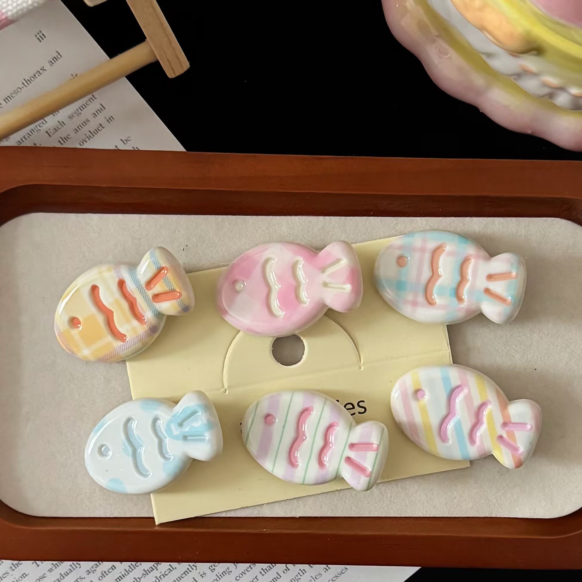 cream pink plaid fish barrettes sweet all-matching girl style side clip hairpin hair ornaments clip spring new