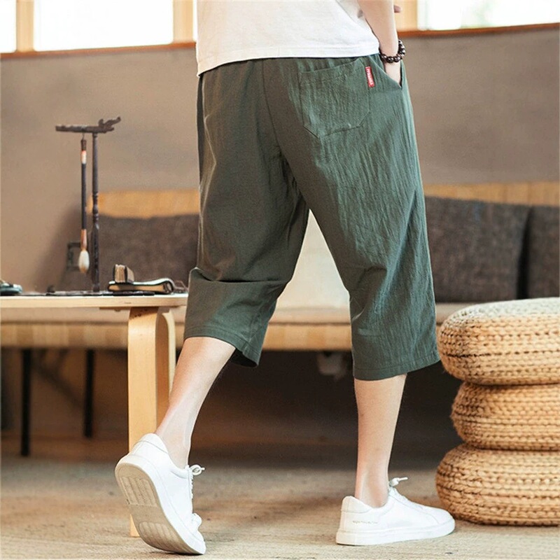 Men's Linen Cropped Pants, Summer Thin Loose Shorts, Men's Summer Set, Cotton-Linen Casual 7/8 Pants, Trendy Men's Linen Cropped Pants, Summer Thin Loose Shorts, Men's Summer Set, Cotton-Linen Casual 7/8 Pants, Trendy