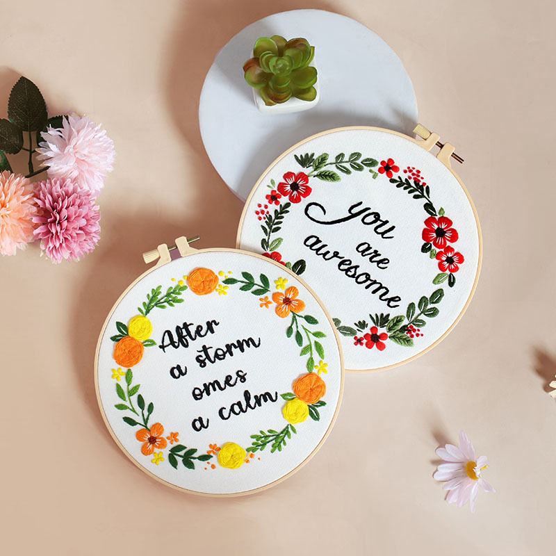 Nuevo paquete de materiales de bordado original DIY cálida flor flor de flores letras inspiradoras transfronterizas en inglés