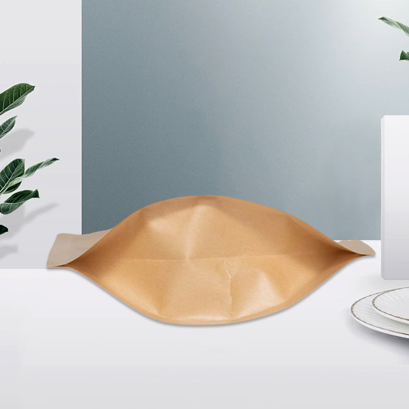 Bolsas de papel kraft de 60g con ventana y base autoestable para envasado de té y alimentos, bolsas de papel kraft autosellables, bolsas autoestables al por mayor.
