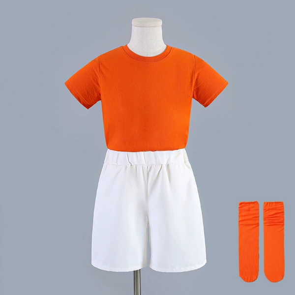 Orange shorts, socks, with short sleeve