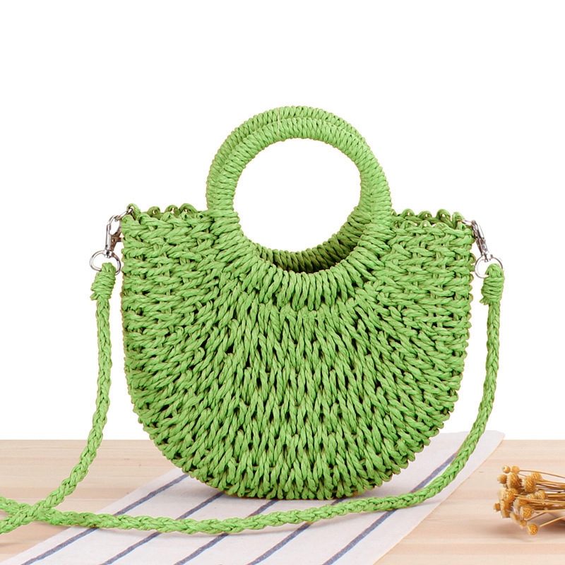 Woven Paper Shell Drawstring Handle Crossbody Bag 8