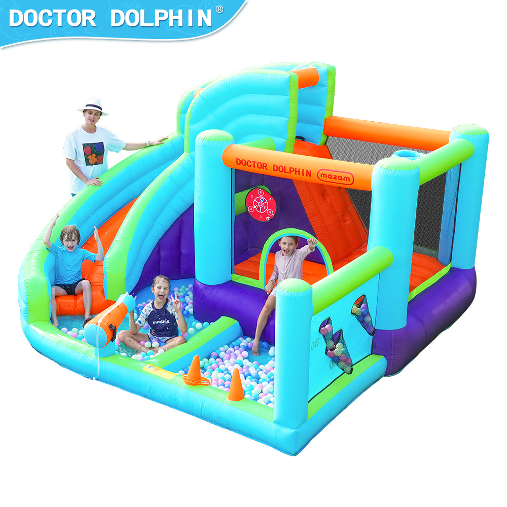 Dr. Dolphin Castillo inflable interior tobogán inflable hogar pequeño parque de trampolín inflable con chorro de agua