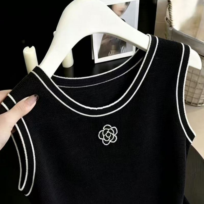 Camellia Damen Strick-Camisole, dünne, figurformende Weste aus Eisseide, Originalfotos, Sommerneuheit_voghion.com