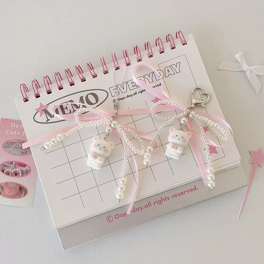 韩版可爱卡通蝴蝶结小熊钥匙扣挂件学生书包挂饰少女手机装饰挂链