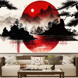 日式山群自然景观图案挂毯个性挂毯客厅挂墙背景装饰卧室家居挂毯