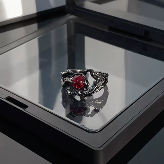 热销新品暗黑风血月时尚复古不规则缠绕戒指  小众设计感开口指环