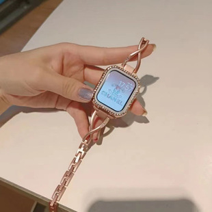 Suitable for Apple Watch 6Th Generation X-Shaped Diamond-Encrusted Watch Strap Iwatch5/Se Bracelet Small Fork Diamond-Encrusted Metal Watch Chain