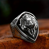 Cross-Border Hot-Selling New Style European and American Style Alloy Ring Shield Lion Head Viking Warrior Men's Ring