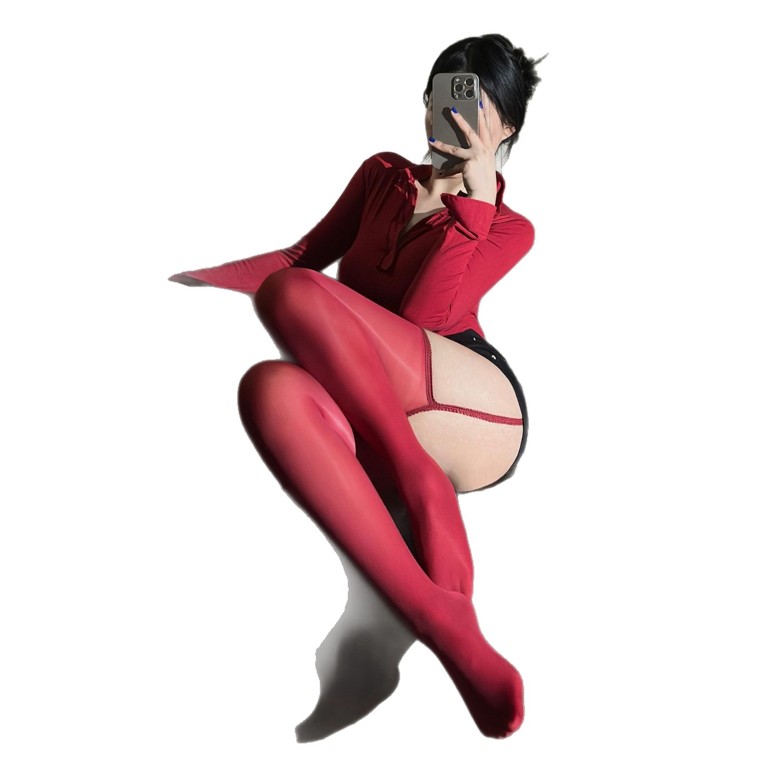 Hua Jiaoying丨Horse Oil Stockings with Bare Legs Summer Thin Red Silk Oily Smooth Water Glossy Garment Stockings for Women with Pure Desire