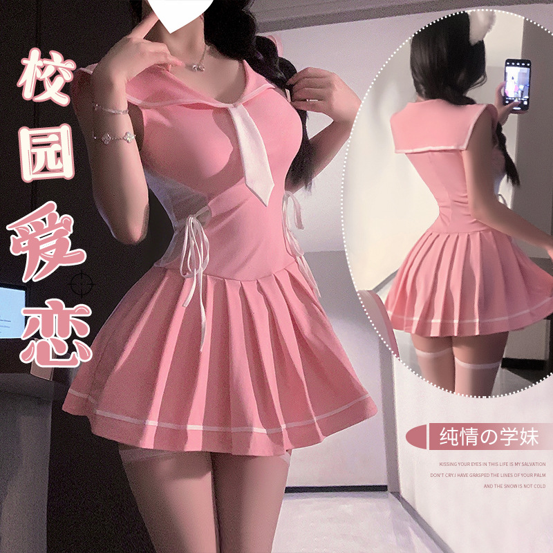 Original Sexy Lingerie Pure Desire School Uniform Swimsuit Female Strappy Bodysuit College Style Jk Short Skirt 1191