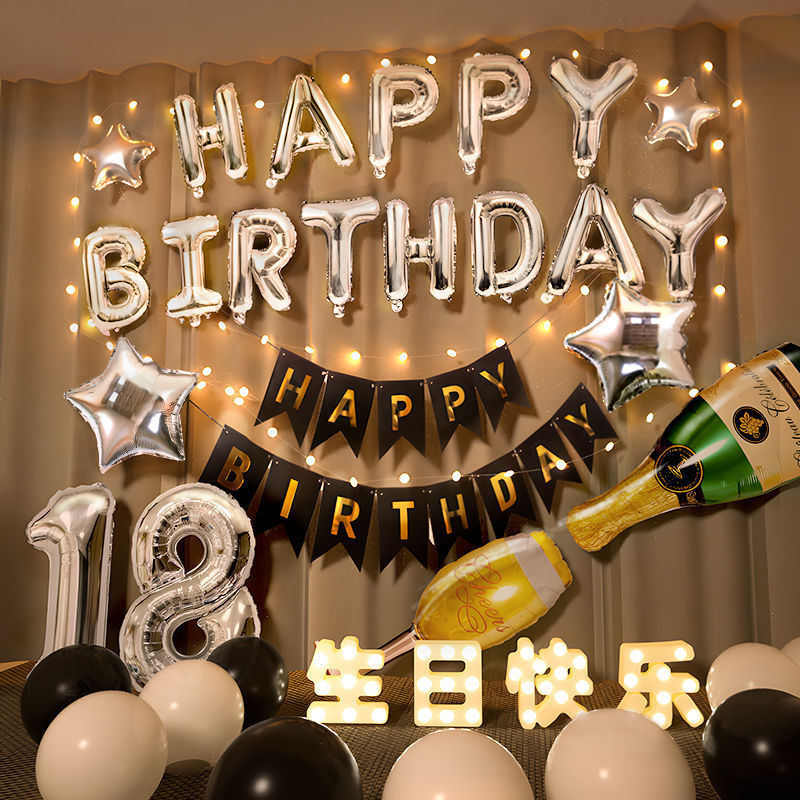 成人生日场景装饰布置女生18岁成人礼10岁女孩生日气球派对背景墙|undefined