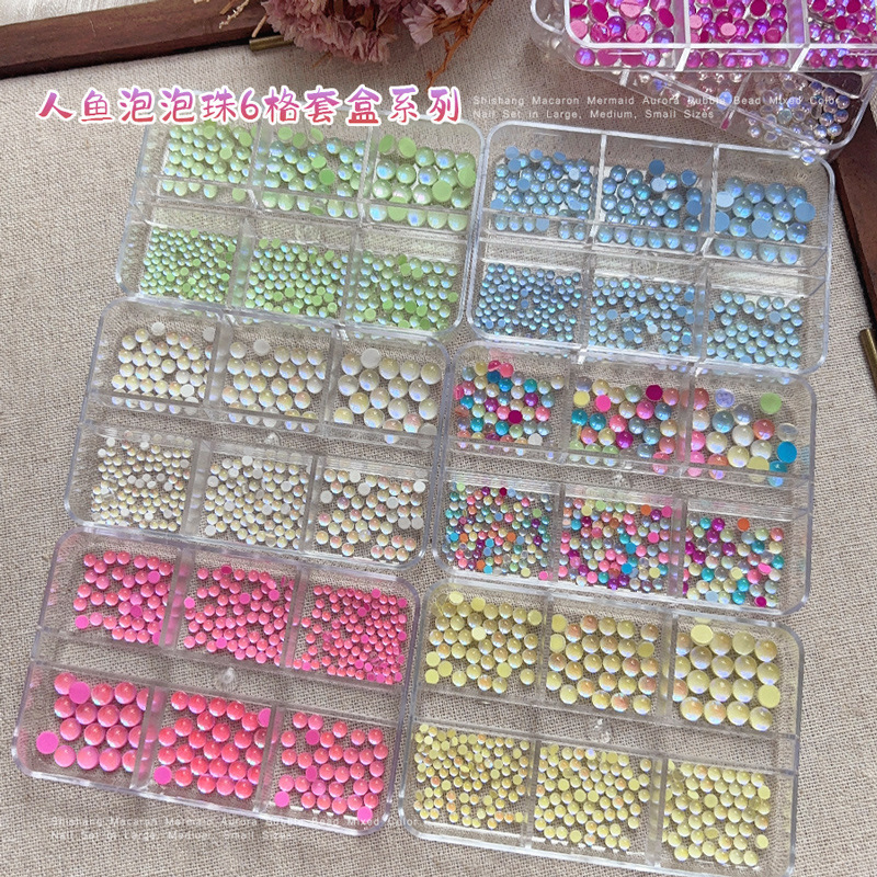 Human Fish Bead Jewelry Nail Art Bubble Beads Stereo Rainbow Aurora Magic Color Candy Color Flat Bottom Size Mixed Nail Drills
