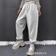 百搭纯色针织加绒松紧腰抽绳哈伦裤女2024秋冬新款宽松显瘦休闲裤