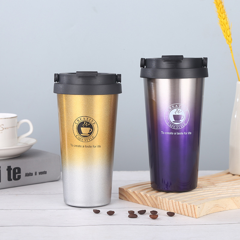 Sudamericano caliente 304 taza de café manija del coche Flip botón Taza de regalo Taza simple taza de café taza de vacío de acero inoxidable