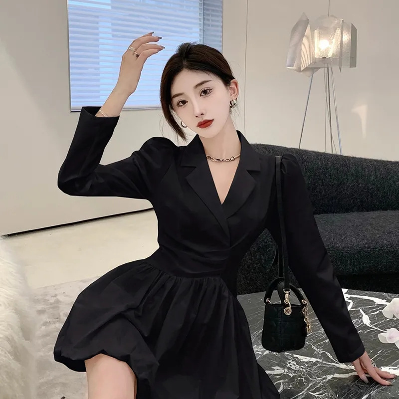 设计感小众白色西装连衣裙女2025新款春季收腰显瘦气质长袖短裙子|undefined