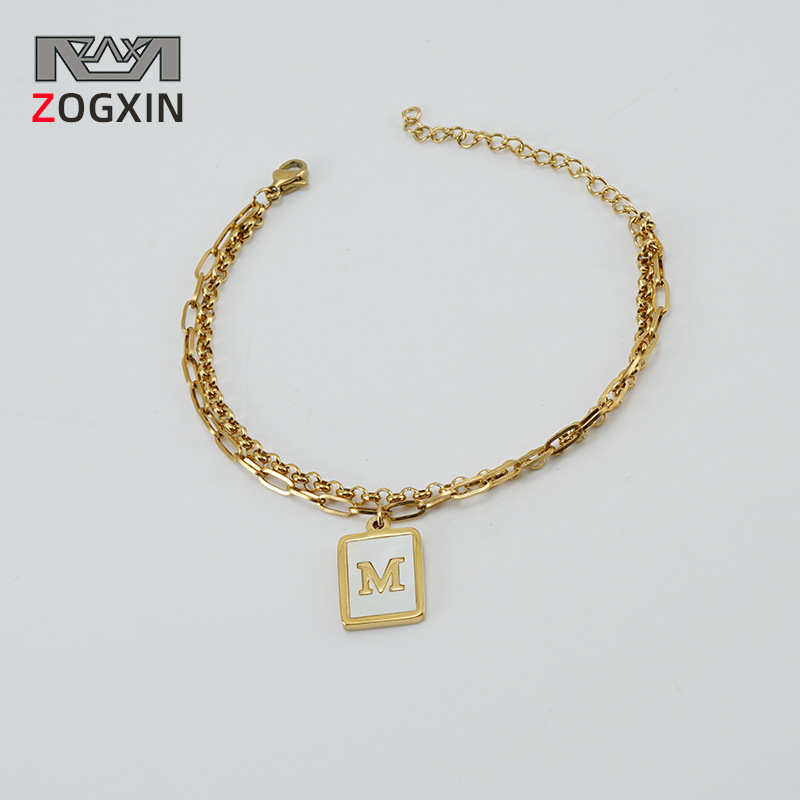 Cross-border European and American double-layer stainless steel paper clip letter bracelet women's golden fashion titanium steel shell letter jewelry